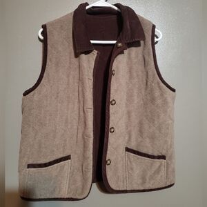 Vintage Talbots Womens Reversible Vest Size Medium Brown Tan Corduroy Fleece